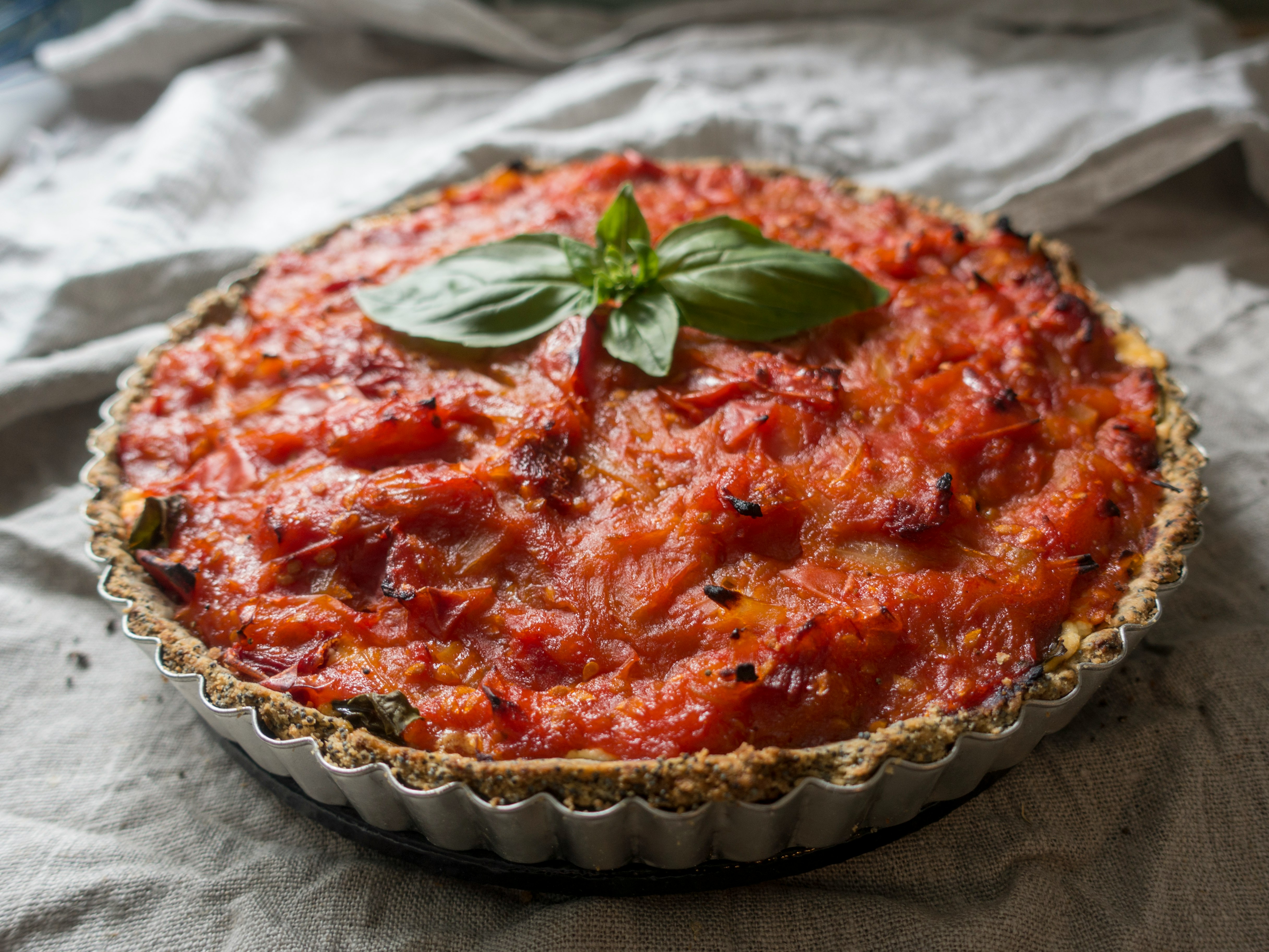 baked pie in gray tin